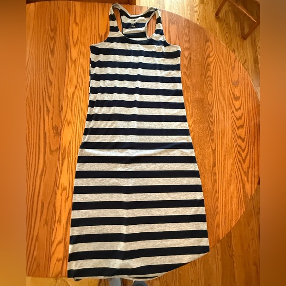 Sumona Dresses & Skirts - Navy Blue and Gray Striped Sleeveless Dress Ankle Length Casual Summer L